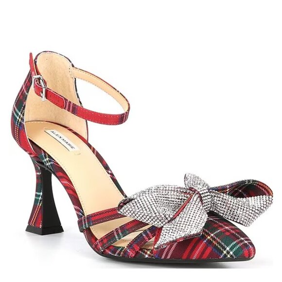 NEW Alex Marie Carmela Plaid Rhinestone Bow Ankle Strap Dress Pumps Sz. 6 - Picture 1 of 1